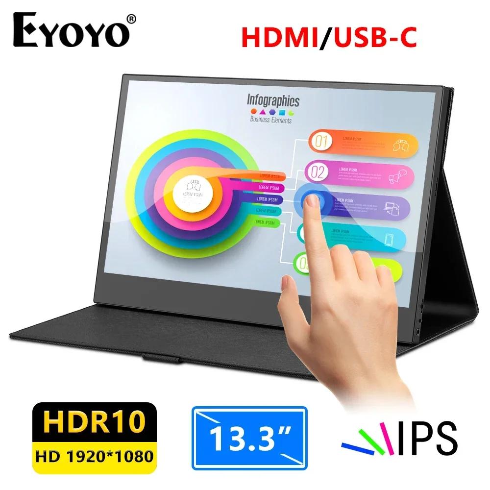 Eyoyo ޴ ġũ LCD , PC Ʈ ޴ Xbox PS4  HDMI USB-C  ̹ ÷, EM13L, 13.3 ġ, 1920x1080